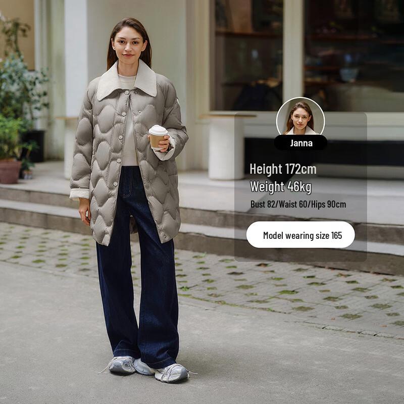 Tanbor Women's Lightweight Retro Lapel Mid-Length Down Jacket