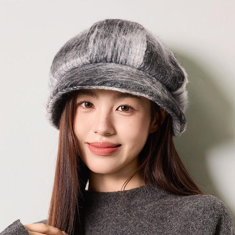 Thick Fisherman Hat Women's Autumn Winter Gradient Octagonal Hat British Vintage Warm Hat
