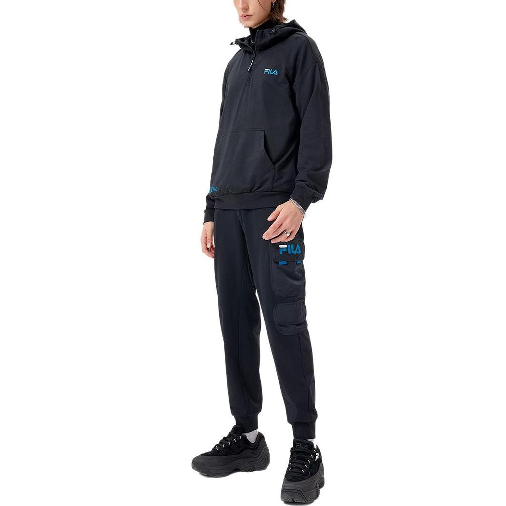 FILA X FUSION Series Brand Logo Loose Knit Hoodie Men Hoodies Black T11M133204A-BK