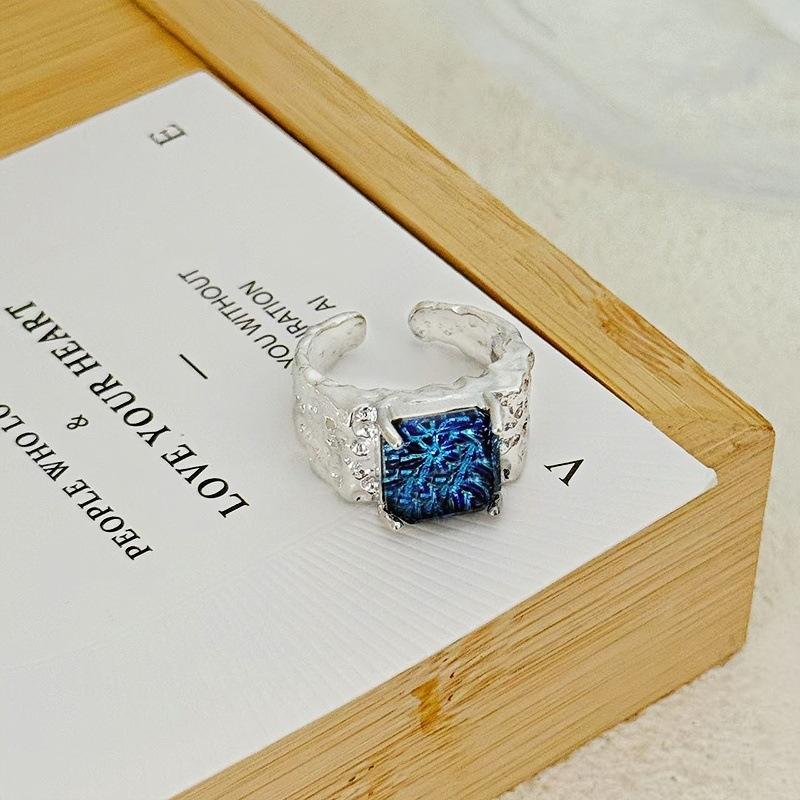 Light Luxury Full Diamond Sea Blue Zircon High-End Open Ring Gypsy Star Niche Design Butterfly Personalized Index Finger Ring Female