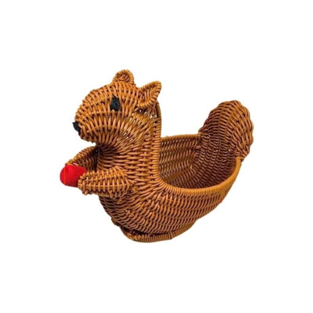 PP Squirrel Shaped Storage Basket Decorative Rattan Woven Fruit Basket  Home Storage Squirrel