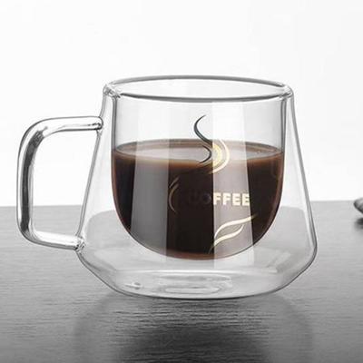 Doppelwandige hitzebeständige Kaffeetasse - 200 ml Borosilikatglasbecher, elegantes Diamantdesign, handgefertigt mit Henkel