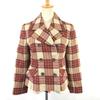 Made in Poland Laura Ashley Short Pea Coat 9 Women M Red×Beige Check Outer Jacket(USED)