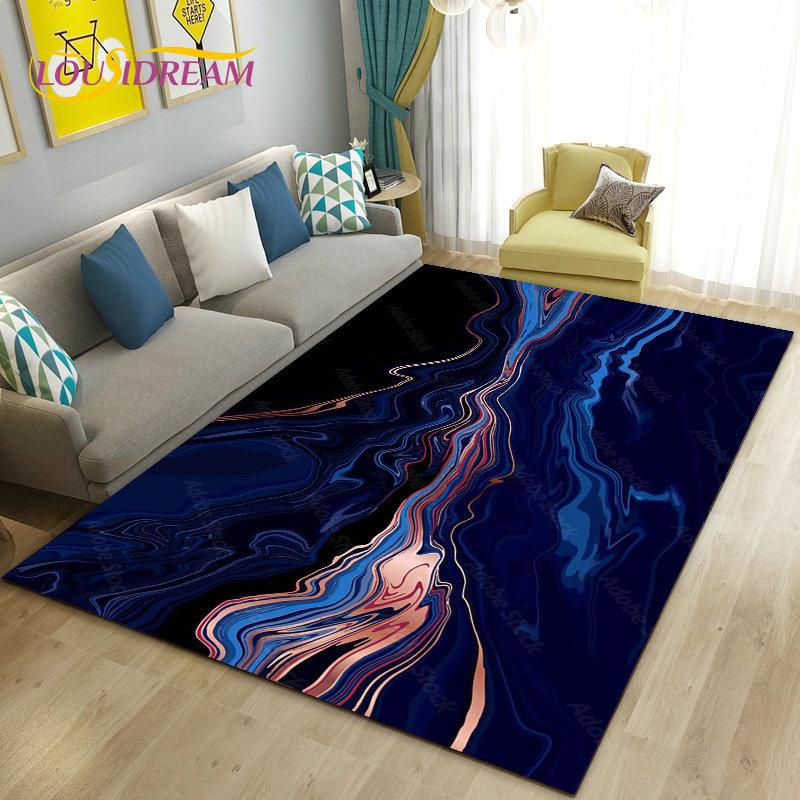 Nordic Black Gold Blue Marble Area Rug Large,Carpet Rug for Living Room Bedroom Sofa Doormat Decoration,kids Non-slip Floor Mat