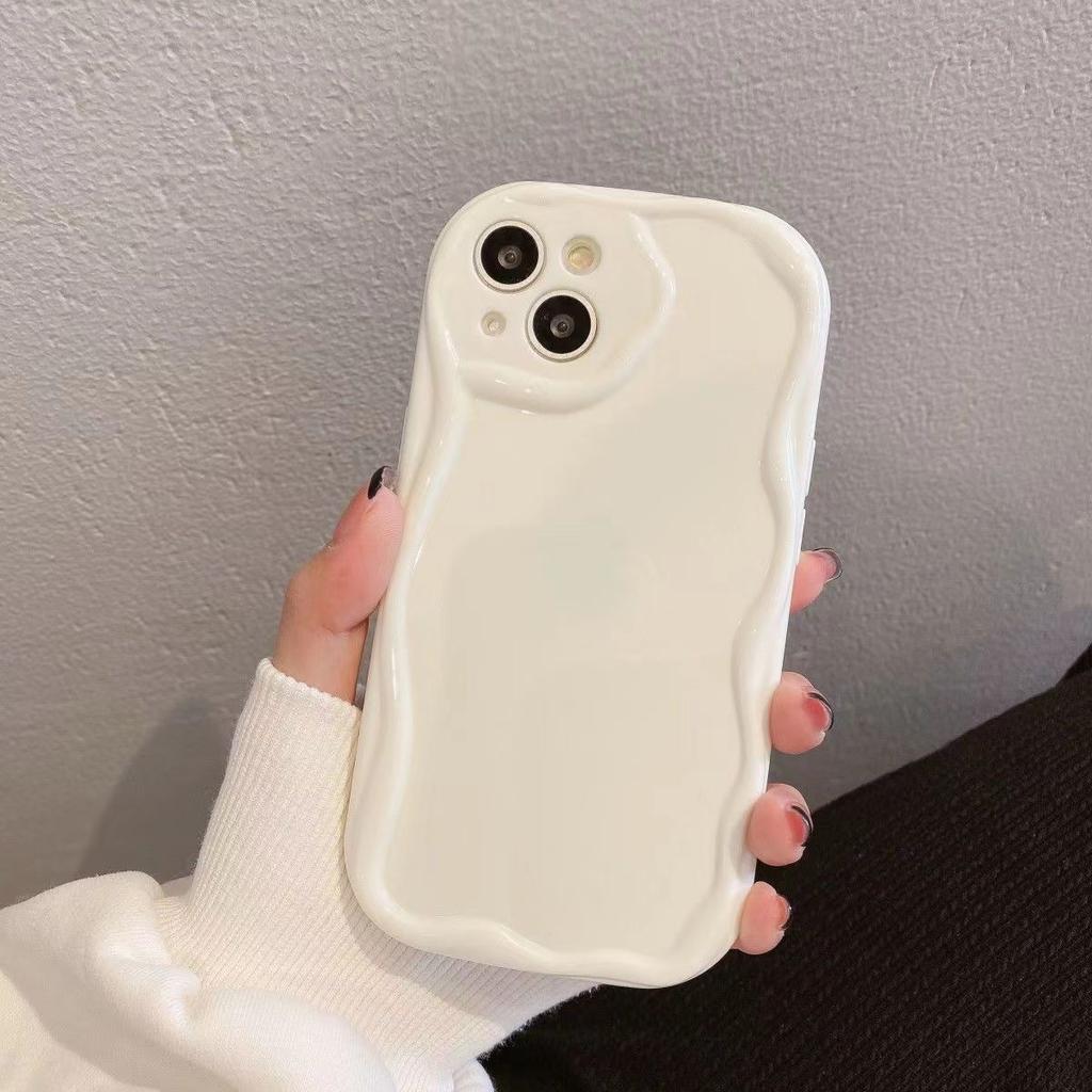 Wavy Mobile Phone Case Apple 16promax Suitable for IPhone 15/14 Cream Shell 13 Anti-fall