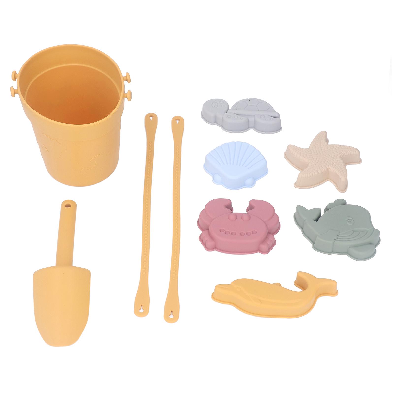 

Силиконовый пляжный игрушечный набор ведер, интерактивный, легкий, портативный, детский пляжный набор игрушек для лета, бежевый жёлтый