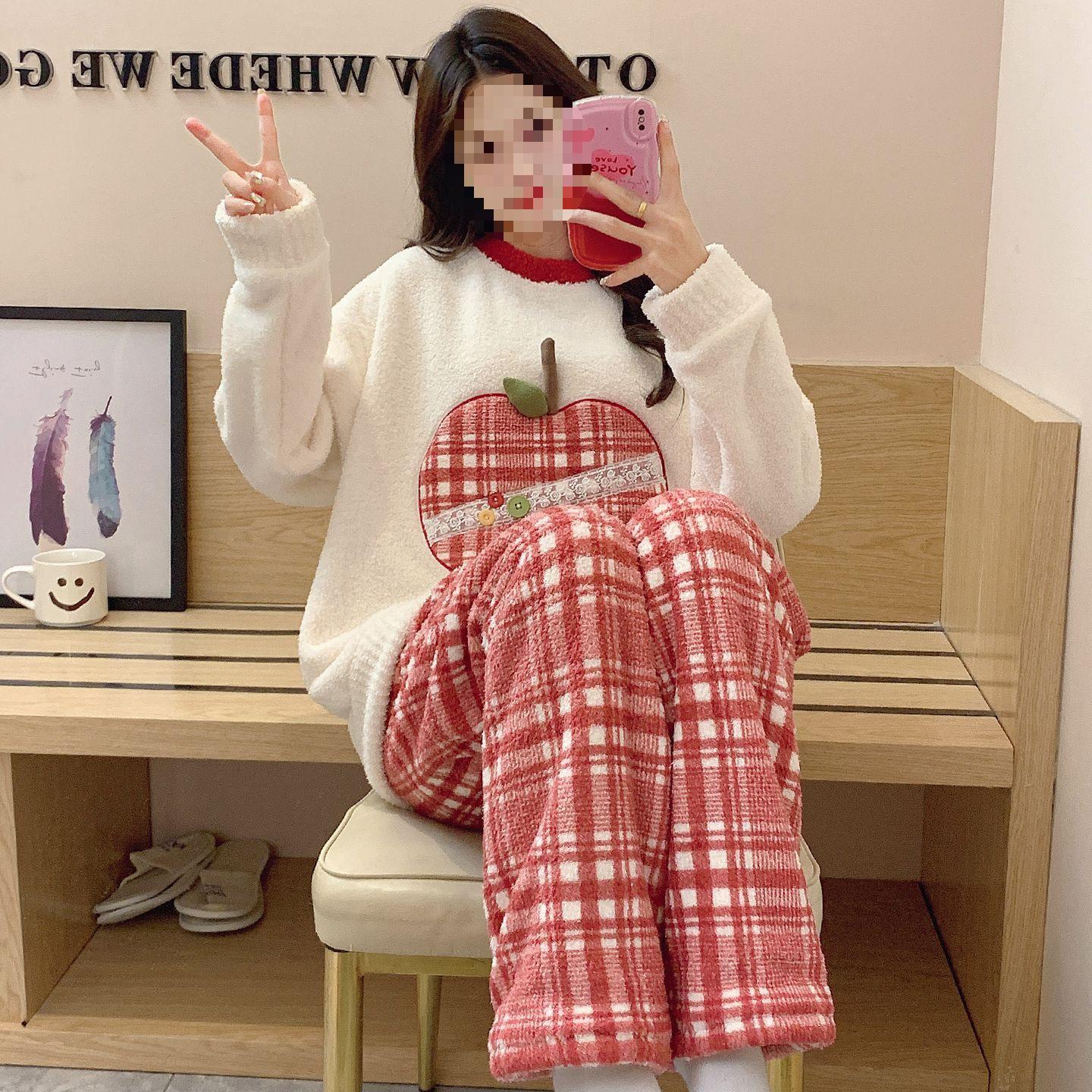 

Women s G5Z Coral Fleece Pajamas: Cartoon Anime Velvet-Lined Warm Homewear for Spring, Autumn, and Winter 2XL (135-160 lbs recommendation)