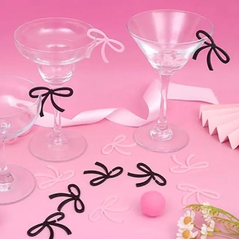 12pcs Black/pink Bow Drink Tag Reusable Bow Goblet Marker Elegant Bow Cup Tag  Anniversary