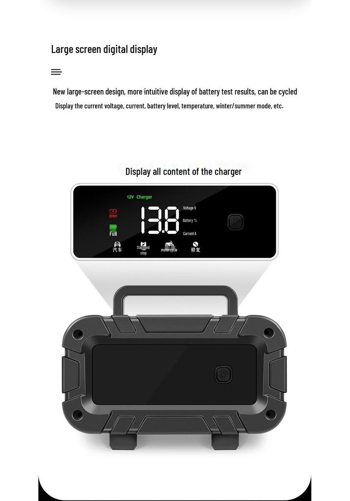 12V Smart Pulse Repair Car & Motorcycle Battery Charger, High-Power Start-Stop Feature