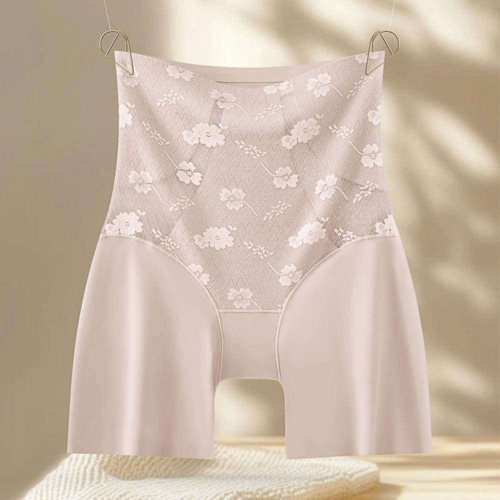 

Large Size Satin Butt Lifter Briefs Flowers Tummy Control Underwear Seamless Underpants Women M рожевий