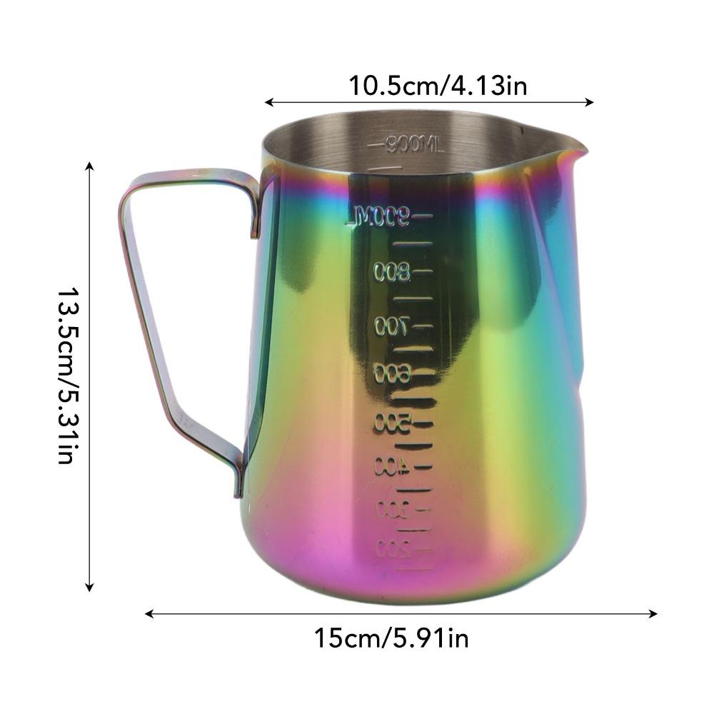 304 Stainless Steel Milk Frothing Pitcher Dual Scale Tapered Spout Milk Frother Cup Colorful 900ML Capacity