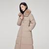 Womens Long Winter Coat With Detachable Faux Fur Collar Thick Cotton-Padded Parka Slim Fit Over-Knee Outerwear