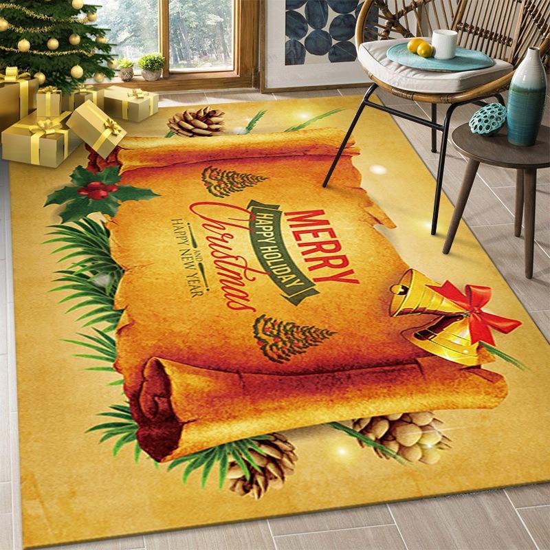 Christmas Living Room Carpet Crystal Velvet Non-slip Floor Mat Festive Atmosphere Bedroom Bedside Blanket