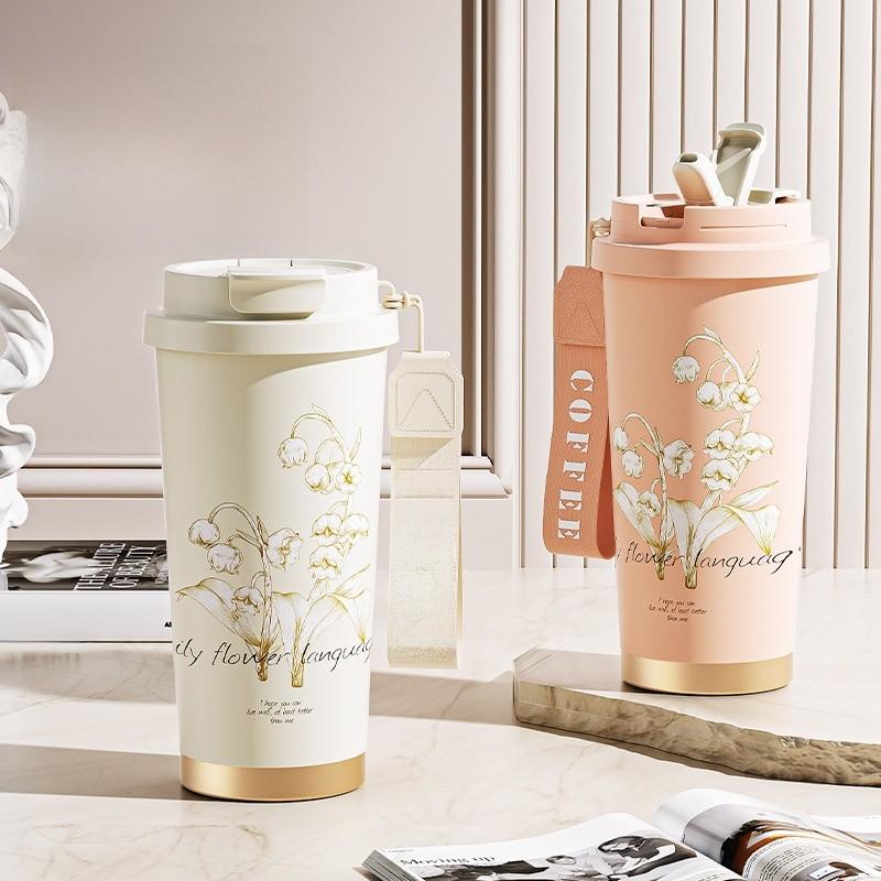 Convallaria Flower Insulated Water Bottle With Stainless Steel Vacuum For Travel And Gifts