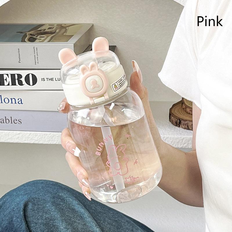 

Бутылка для воды Kawaii с кроликом 500 мл, портативная милая чашка для питья в форме ушек с соломинкой и крышкой, летняя посуда для питья для кемпинга на открытом воздухе розовый