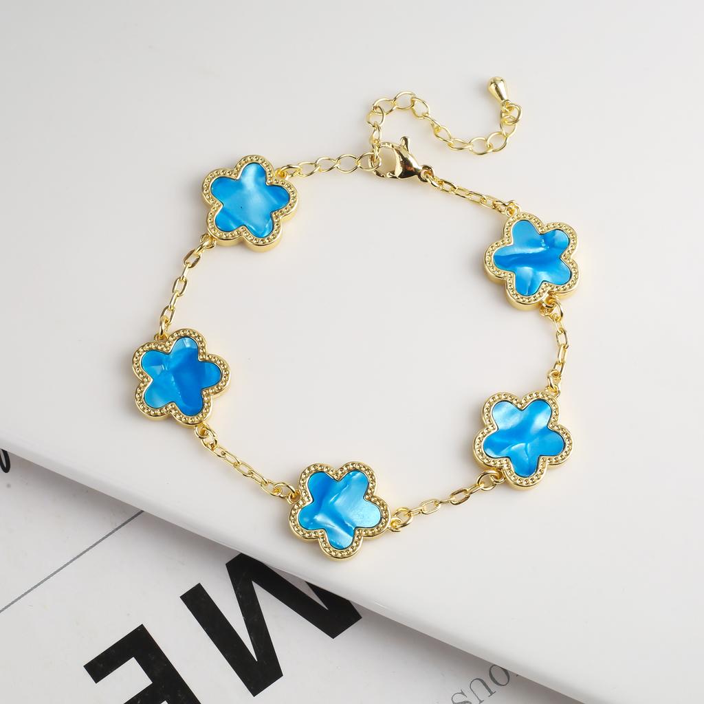 New Sweater Chain Five Point Star Creative Plant Plum Blossom Jewelry Set Shell Simple Bracelet/Necklace/Earrings Women's Clover