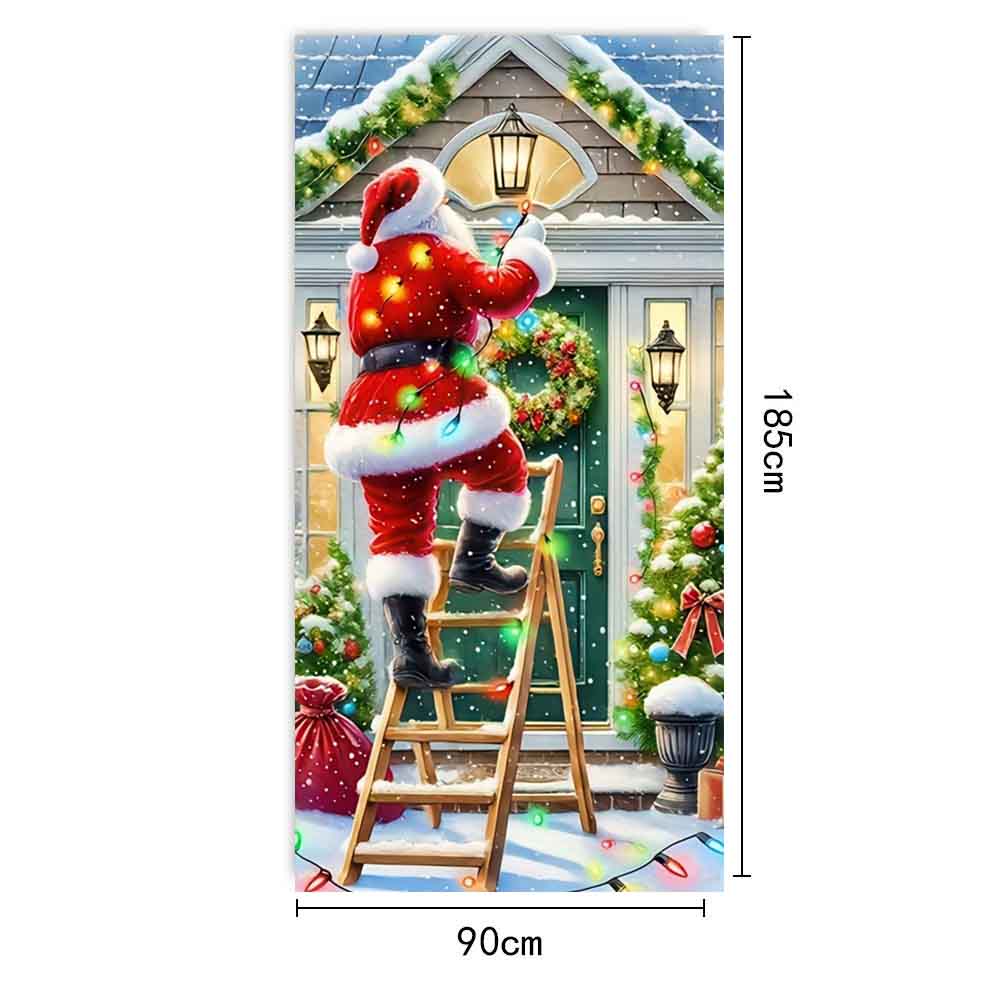 Large Santa Claus Christmas Door Cover 2025 Xmas Outdoor Decoration Funny Santa Hanging Backdrop for Home Porch Front Door