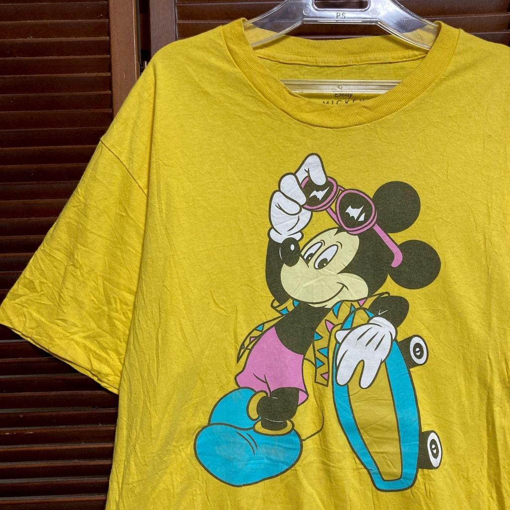 Used Character T-shirt Mickey Mouse Surf Holiday Sunglasses Yellow S (equivalent To M In Japanese Size) Size Vintage Used Vintage P20/