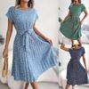 Ins Real Shot Spring and Summer Casual Short-sleeved Floral Pleated Skirt Women's Clothing