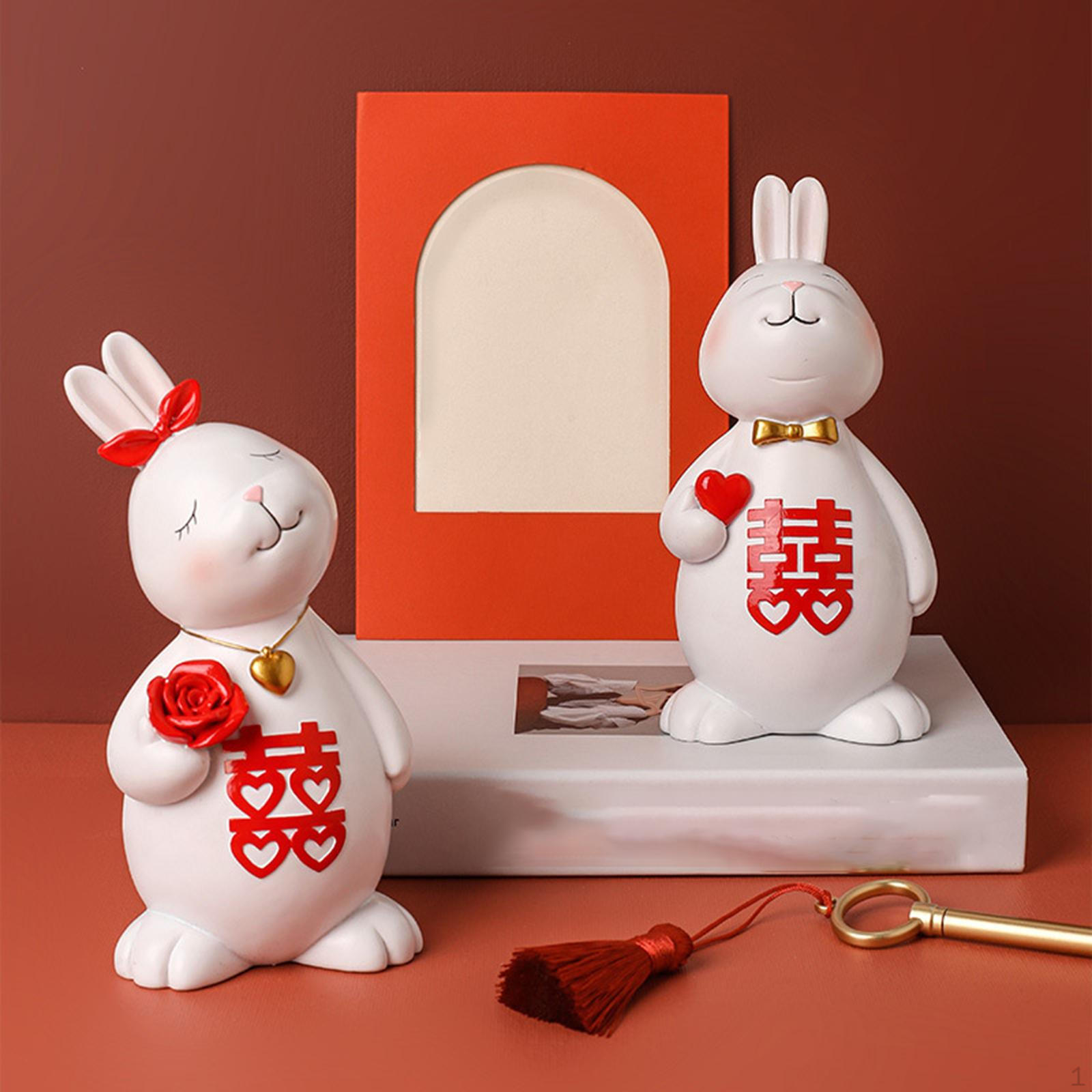 

Bunny Couples Ornament Sculpture Figurine Statue Elegant Animal Collectible Art Crafts Cute for