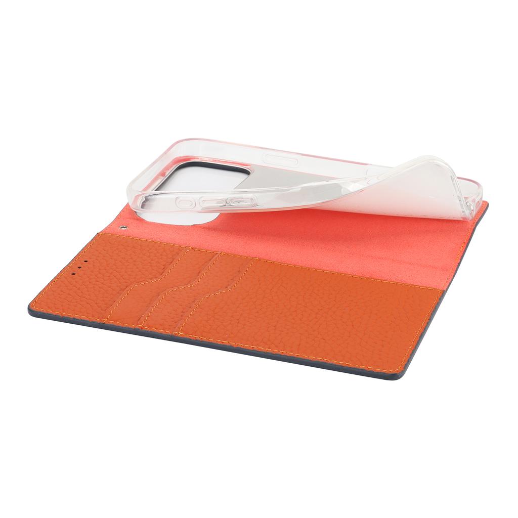 For iPhone 17 Pro Max Wallet Case Genuine Cow Leather Phone Cover Litchi Texture