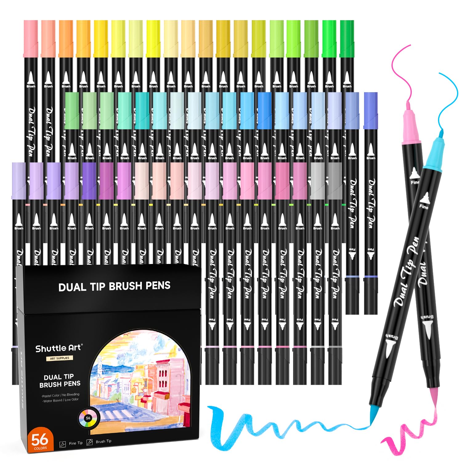 

Shuttle Art Art Marker Brush Pastel Brush and Fine Twin for Homework Pens, Tip, Colors, 56-Color Set, Water-Based, Tip, Markers, Water-Resistant,