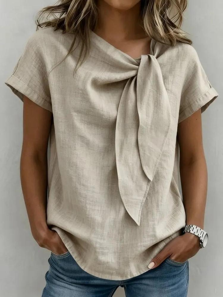 Short Sleeve Blouse with Bow Detail In Multiple Colors