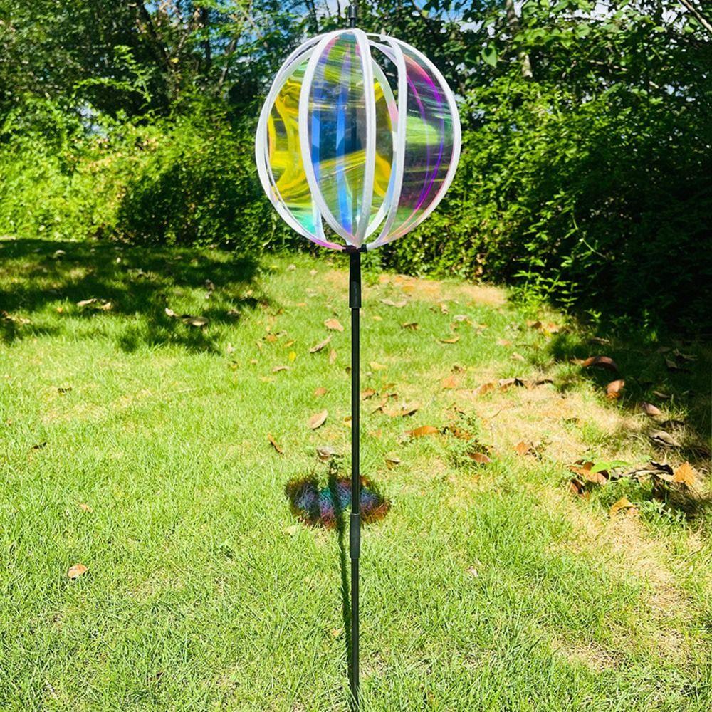 Sprankelende Streep Tuinpaal Regenboogkleur Kleurrijke Folie Buitenmolens Draaiende Bal Reflecterende Folie Tuinkunst