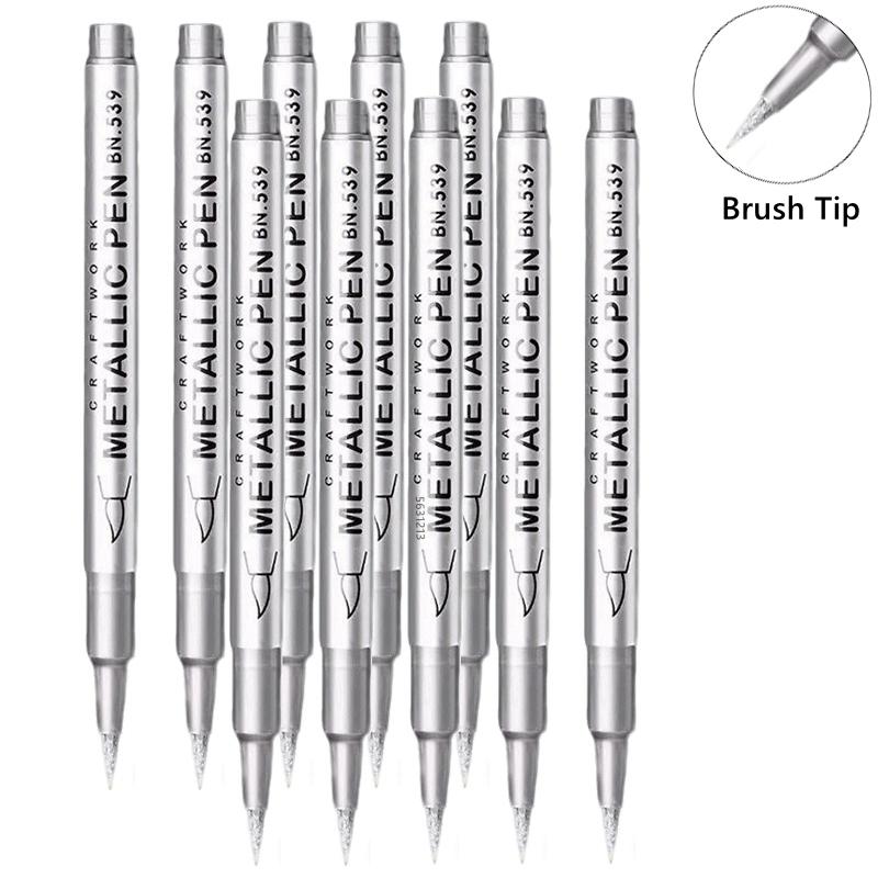 1/10/50Pcs Art Writing Gold Silver White Metallic Paint Pen Set Brush Tip Marker Pen Acrylic Paint Markers Stationery Supplies