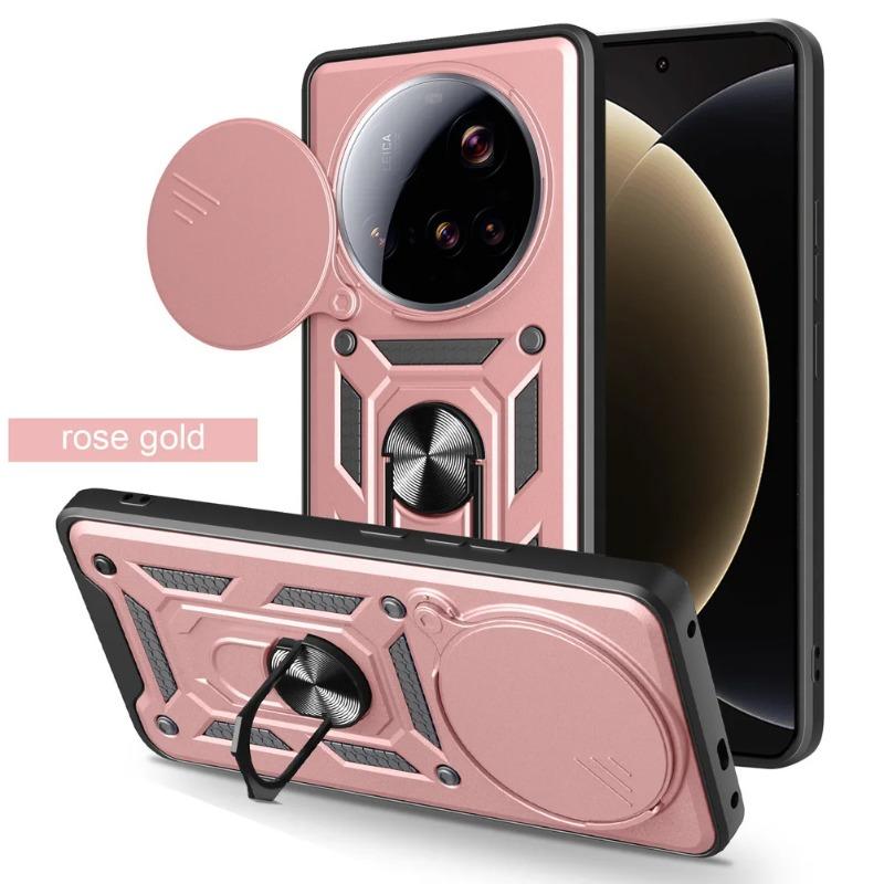 Ударопрочный защитный чехол для Xiaomi 15 Ultra, защитный чехол для объектива, магнитное кольцо, подставка, держатель, чехол для телефона Xiaomi 14 Ultra for xiaomi 15 ultra розового золота