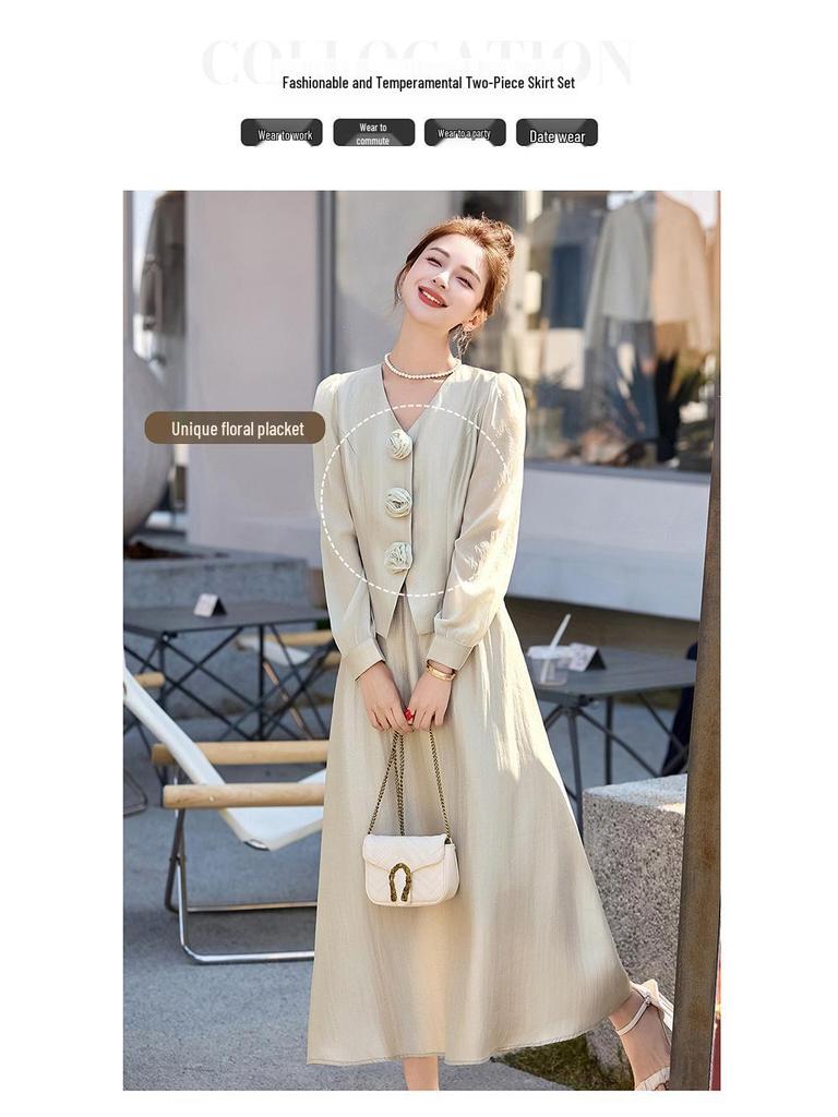 Stylish Spring/Summer 2025 Suit: Trendy Coat & Midi Skirt Set YB8865