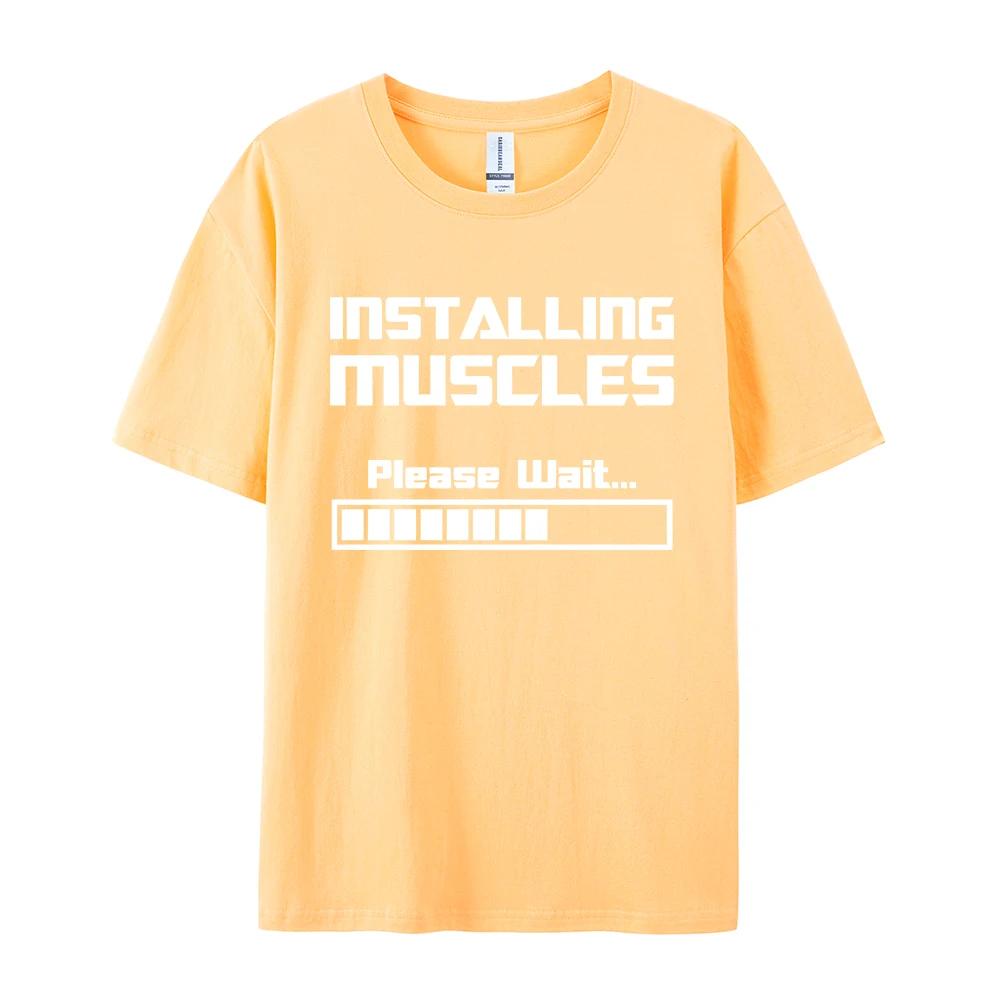 Summer New Tshirts Installing Muscles Please Wait Loading Bar Funny Print T Shirt Men Women Loose Cotton Short Sleeve Cool Tees