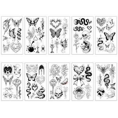 Tattoo Sticker Snake Tattoo Men's Mini Point Snake Butterfly Festival Sports Day Tattoo Body Art Sticker 10 Pcs Black Snake