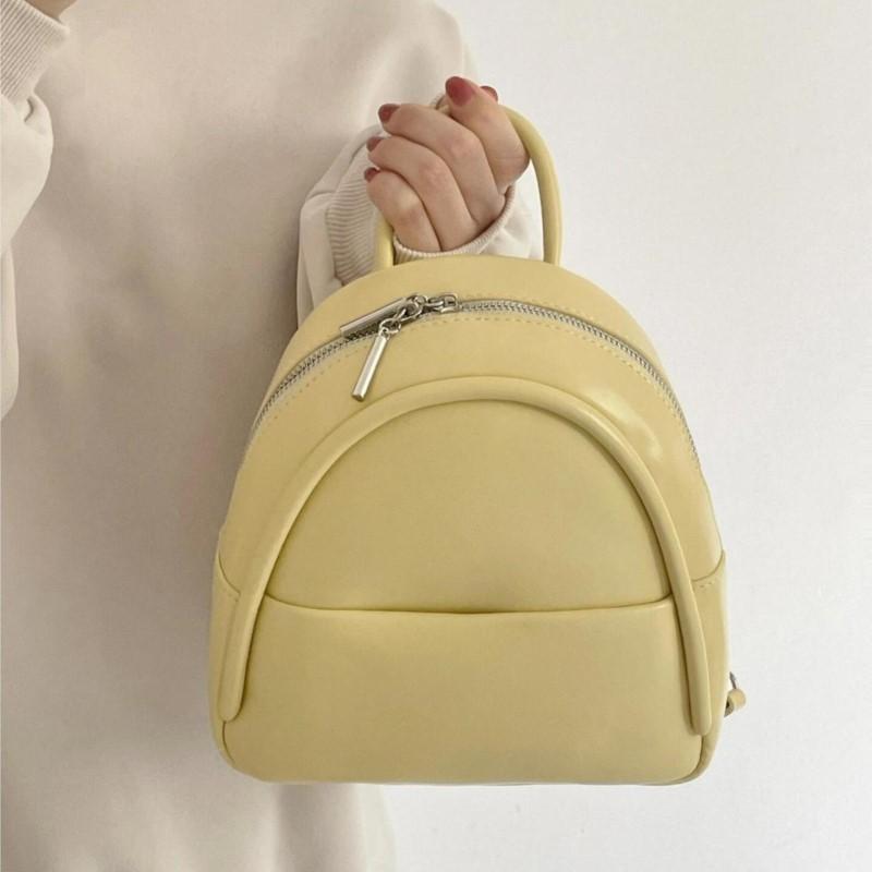 Sweet Cute Yellow Backpack Women Solid Color Small Capacity Leather Daypack Ladies Versatile Lightweight Mini Mochilas Mujer New