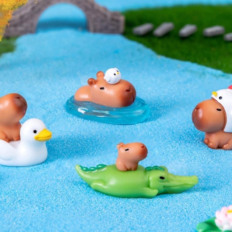 62KD 10Piece Capybaras Duck Companions Miniatures for Enchanting Desktop Ornaments