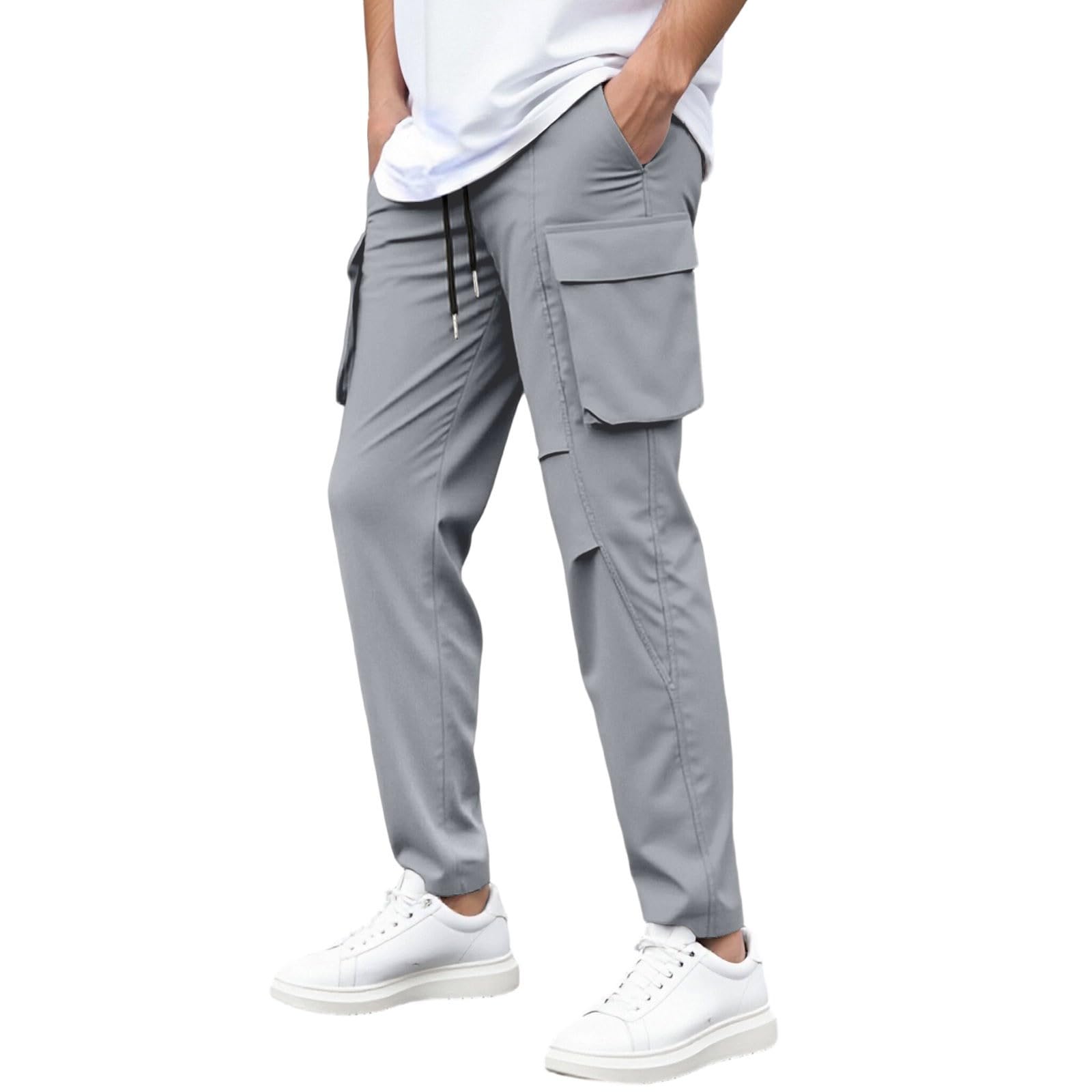 

Men s Multi-Pocket Cargo Drawstring Hiking Pants, Straight Leg Casual Trousers XL