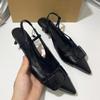 fashion 2024 Summer Ladies Sandals Back Strap Metal Buckle Casual Pointed Toe Stilettos Sliver Black Office Woman High Heeled Shoes