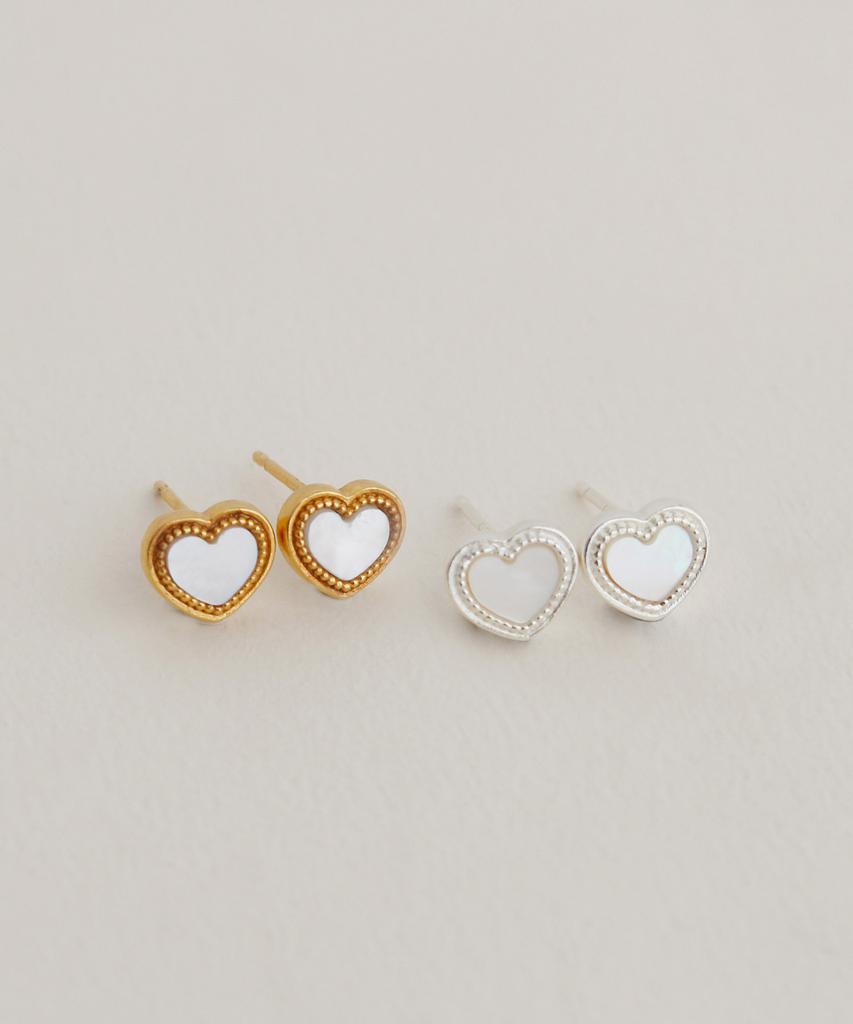 47Bag 925 Silver Natural Mother-Of-Pearl Heart Earrings / Heart