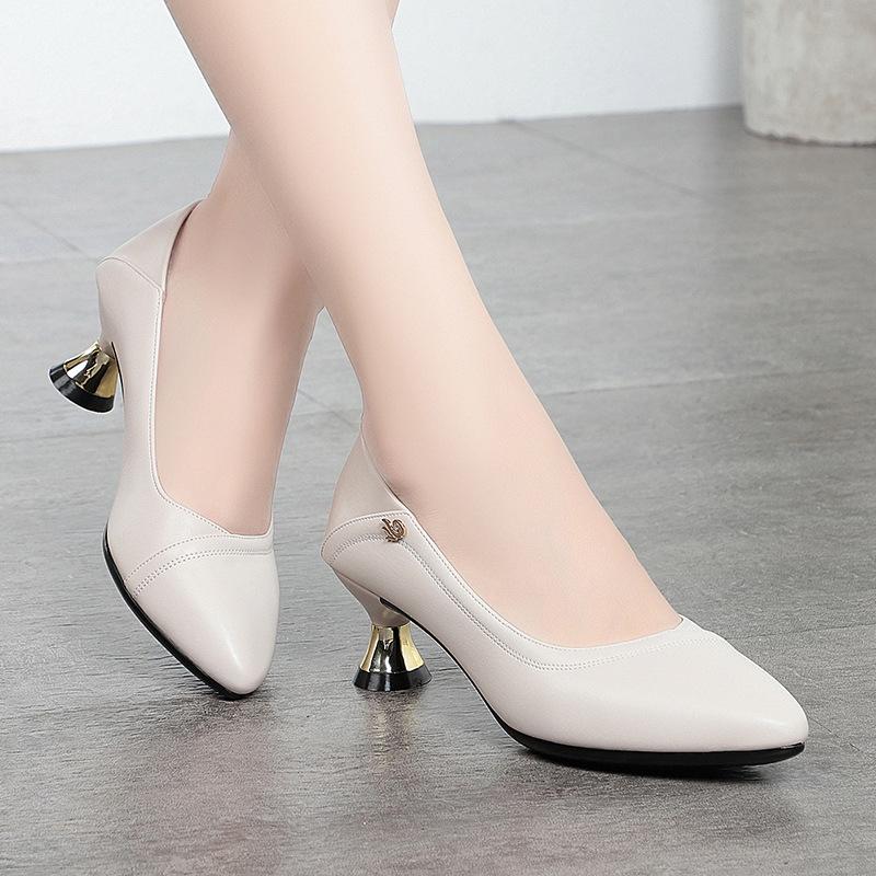 Damen High Heels, Eleganter und Göttinnenhafter Stil, Herbst- und Frühlingstil, Vielseitige Mittelhohe Schuhe aus Weichem Leder