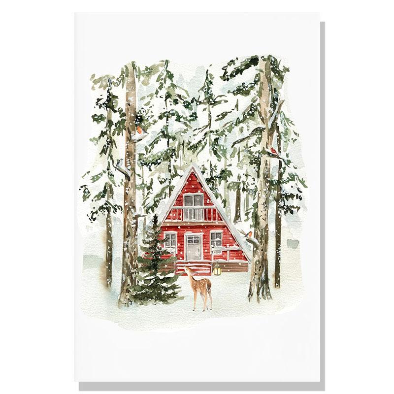 Simple Modern Nordic Ice and Snow World Watercolor Elk Christmas Art Decor Picture Material