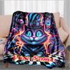 1PC Custom Name Psychedelic Cat Dreamscape flannel blanket versatile,all-season throw suitable for the living room,bedroom,camping,travel,and gift