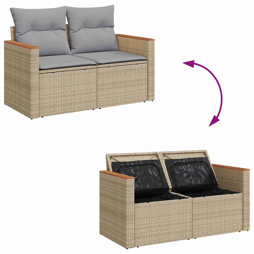 Garden Sofa Set with Cushions 13 Pcs Beige Poly Rattan
