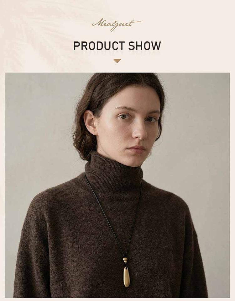 Minimalistische Mattierte Tränenanhänger Halskette für Damen, Schwarze Lederkordel Halskette, Verstellbare Lange Pullover Kette Halsschmuck