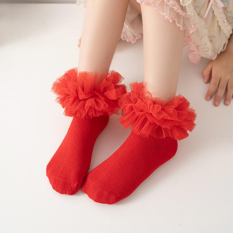 Fashion Girl Socks, Lace Mid Tube Socks, Dance Socks M красный