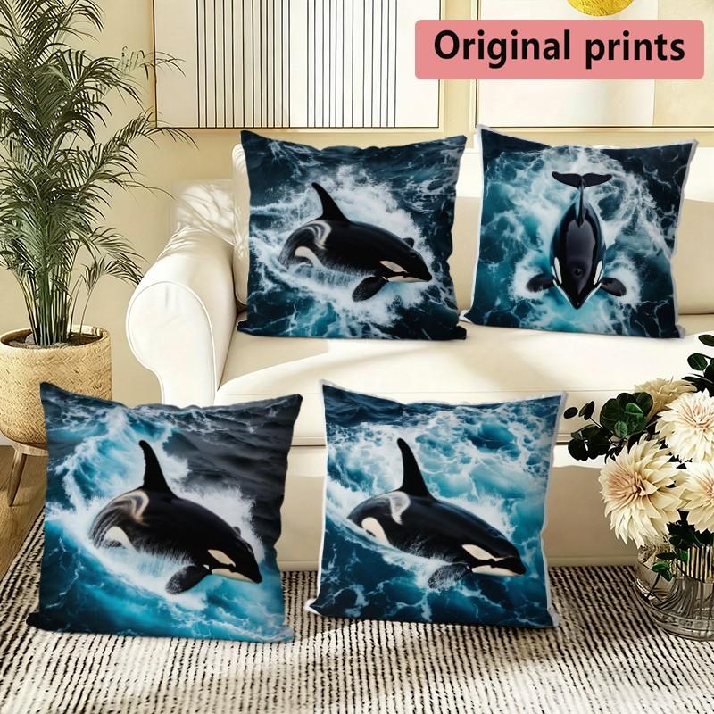 Orca Wave Ocean Throw Pillow Covers Pattern Cushion Cover Suitable for Sofa Bedroom Car Pillow Cover