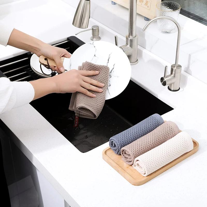 Honeycomb 100% Cotton Kitchen Towels Ultra Soft Absorbent Reusable Washable Household Dish Cloths Cleaning Towels