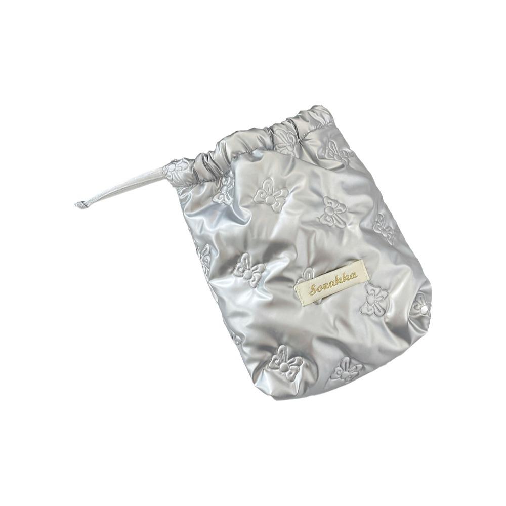 

PU Leather Love Heart Makeup Pouch Shiny Silver Bowknot Clutch Bag Cute Cosmetic Bag Outing Silver Bowknot