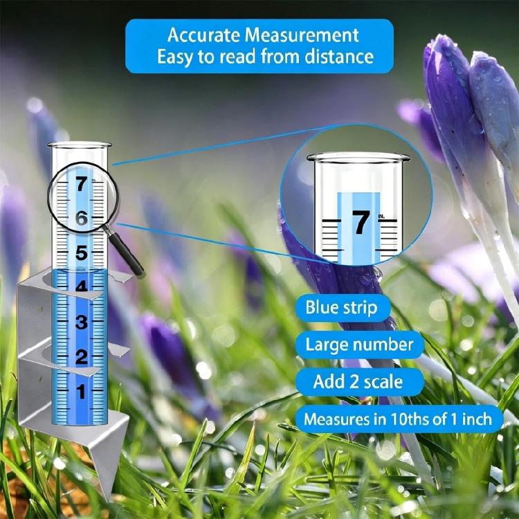 Lawn and Garden Rain Gauge with Clear Tube Wall Mount or Soil Insert Design Metal Holder and Included Hardware for Backyard Rain Tracking