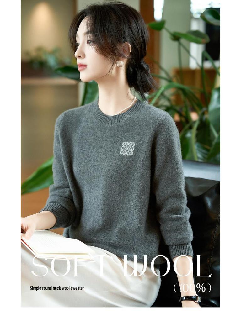 2025 Herbst Bestickter Strick Wolle Übergröße Lockerer Pullover für Damen - Langärmeliges Modeoberteil