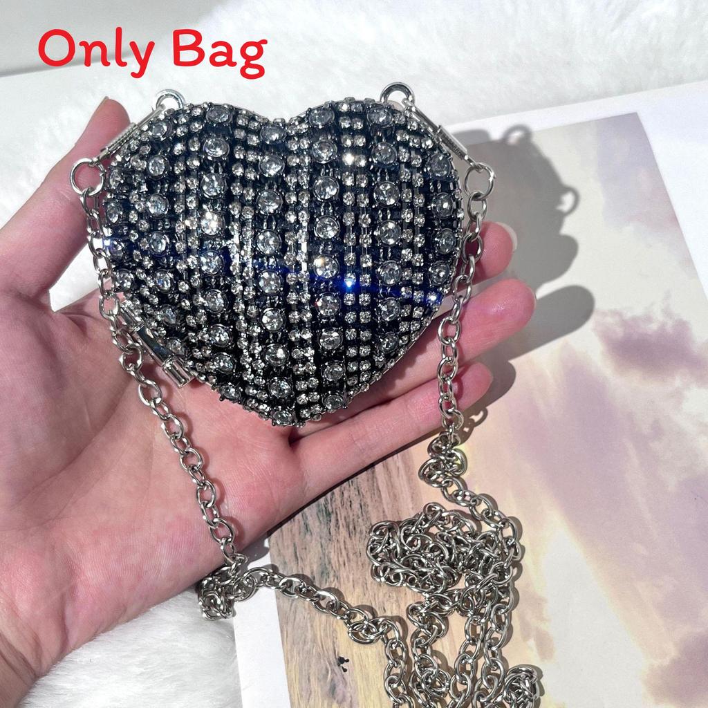 Mini Borsa a Mano a Forma di Cuore d'Amore con Decorazioni di Diamanti Acqua Scintillante per Uso Quotidiano